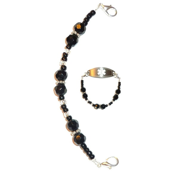 Hidden Hollow Beads Black women's Medical Alert ID Interchangeable Replacement Bracelet