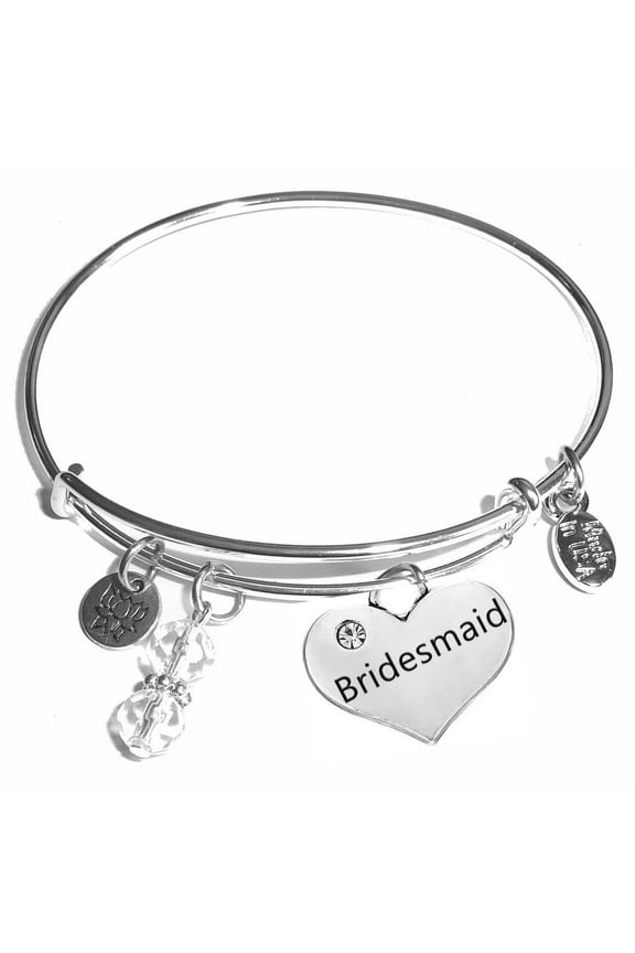 "Bridesmaid" Message Charm Expandable Wire Bangle Bracelet, COMES IN A GIFT BOX!