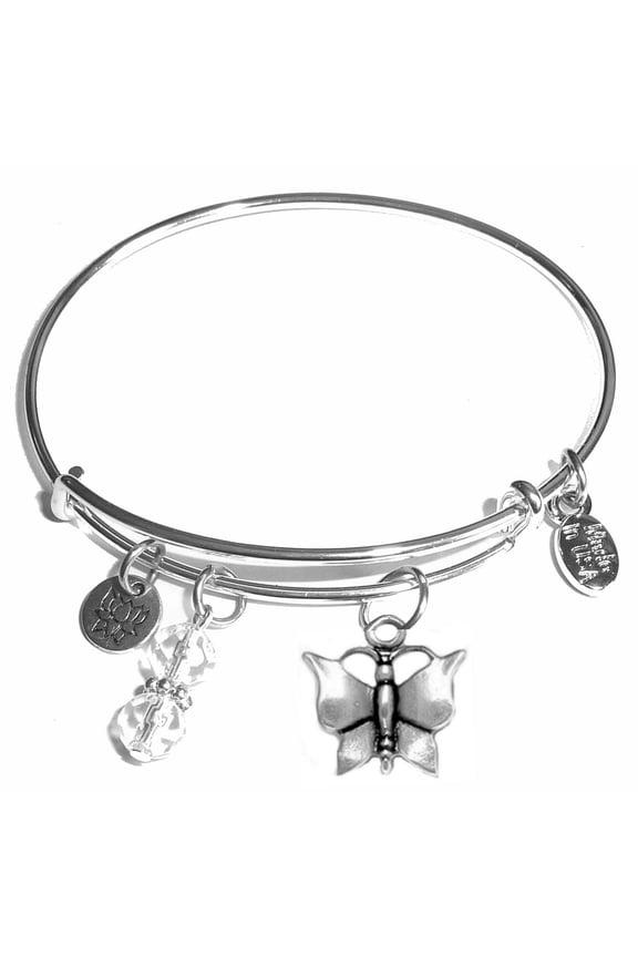 "Butterfly" Message Charm Expandable Wire Bangle Bracelet, COMES IN A GIFT BOX!