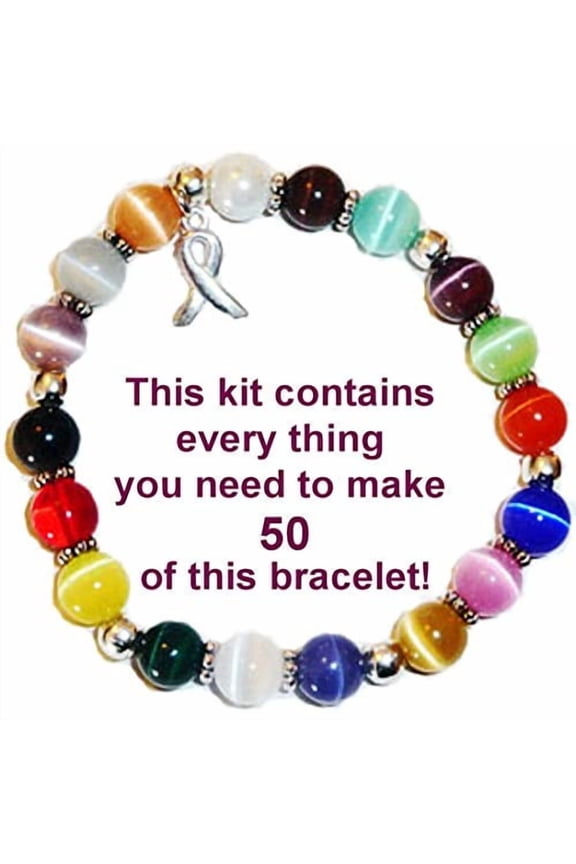 Hidden Hollow Beads Cancer Awareness Bracelet DIY Kit, Makes 50 or 65, 8mm or 6mm Stretch Cord Bracelets, Fundraisers, Relay For Life, Pink Out Day (6mm Multi Beads - Makes 65 Bracelets)
