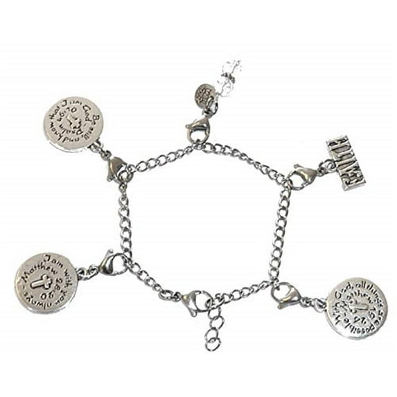 Hidden Hollow Beads Charm Bracelet, Starter, Stainless Steel Chain, for Clip on Charms, Women's Jewelry Message, Comes in a Gift Bag (Charm Bracelet with Faith Mix Charms)