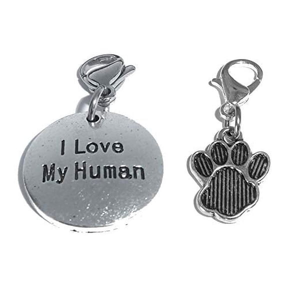 Hidden Hollow Beads Clip On Charm, Bag, Purse, Handbag, Message, Keychain, Zipper Pull, Bracelets, Necklaces, Jewelry (Pet Charm - I Love My Human)
