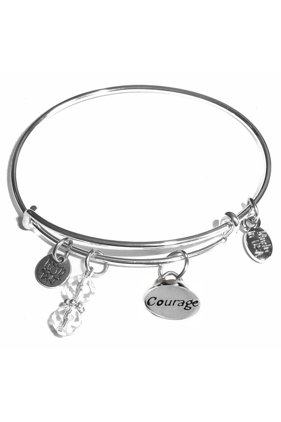"Courage" Message Charm Expandable Wire Bangle Bracelet, COMES IN A GIFT BOX!