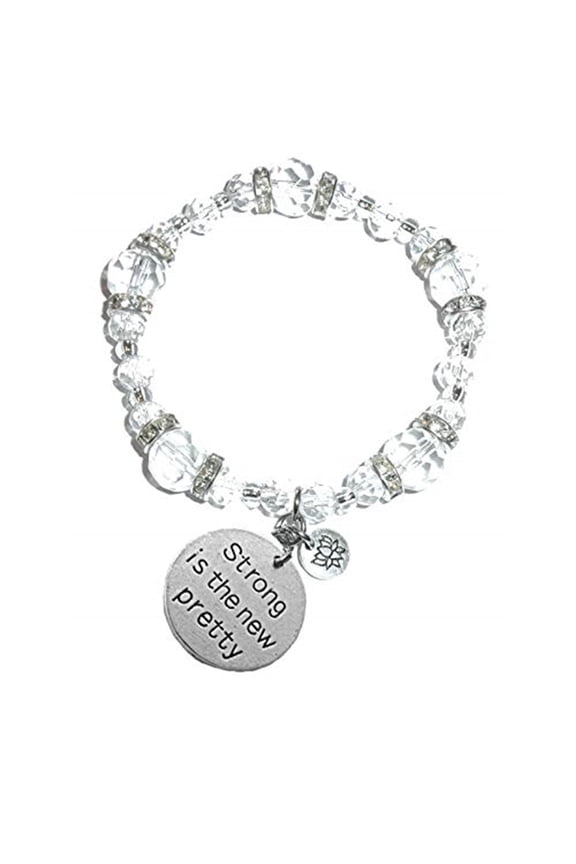 Crystal Stretch Charm Bracelet, Womens Message Dangle, Comes Packaged in A Beautiful Gift Bag (Strong is The New Pretty)