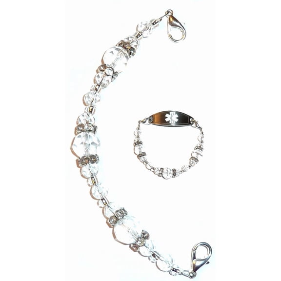Hidden Hollow Beads Crystal women's Medical Alert ID Interchangeable Replacement Bracelet