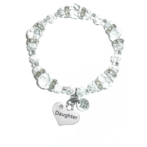 Hidden Hollow Beads - Daughter Charm Bracelet - Crystal Stretch