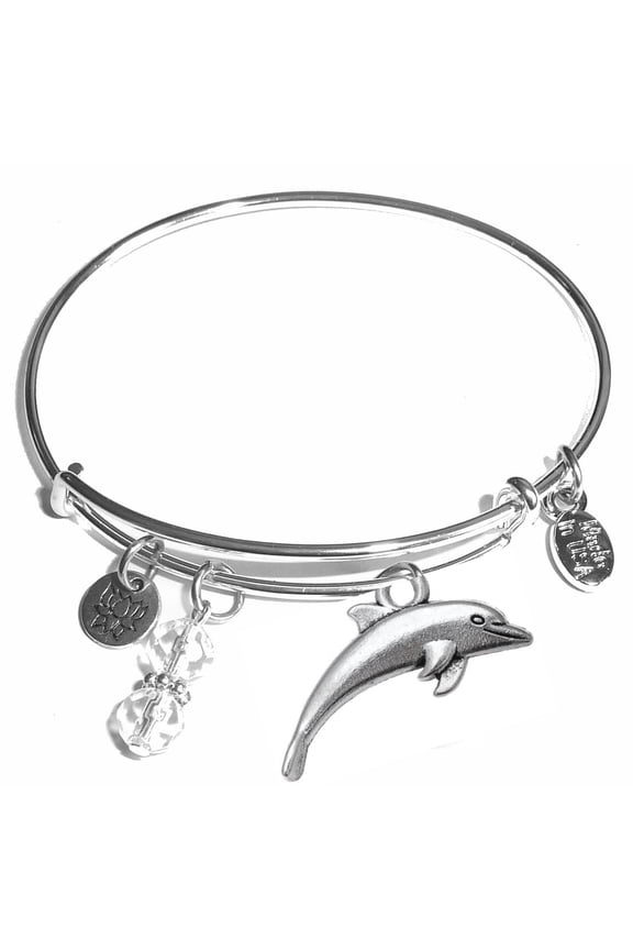 "Dolphin" Message Charm Expandable Wire Bangle Bracelet, COMES IN A GIFT BOX!