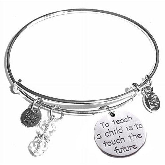 Hidden Hollow Beads Expandable Charm Bangle Bracelets â?? To Teach A Child Is To Touch The Future Charm Bracelet