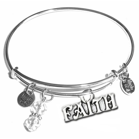 Hidden Hollow Beads "Faith" Message Charm Expandable Wire Bangle Bracelet, COMES IN A GIFT BOX!