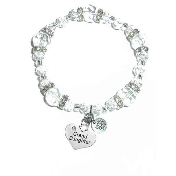 Hidden Hollow Beads - Granddaughter Charm Bracelet - Crystal Stretch