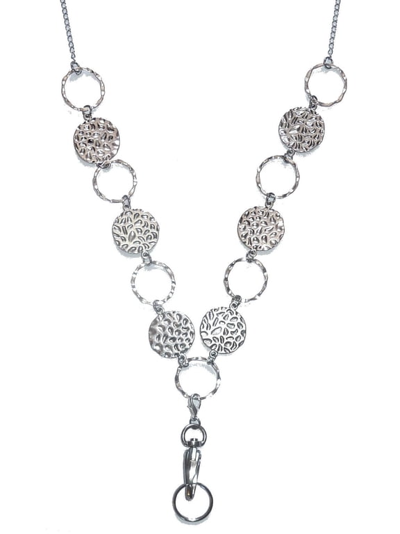 Hammered Disc Shapes Women's Chain Fashion Lanyard Necklace, Jewelry ID Badge and Key Holder, 34 in.