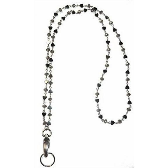 Hidden Hollow Beads Hematite Women's Chain Fashion Lanyard Necklace, Jewelry ID Badge and Key Holder, 34 in.