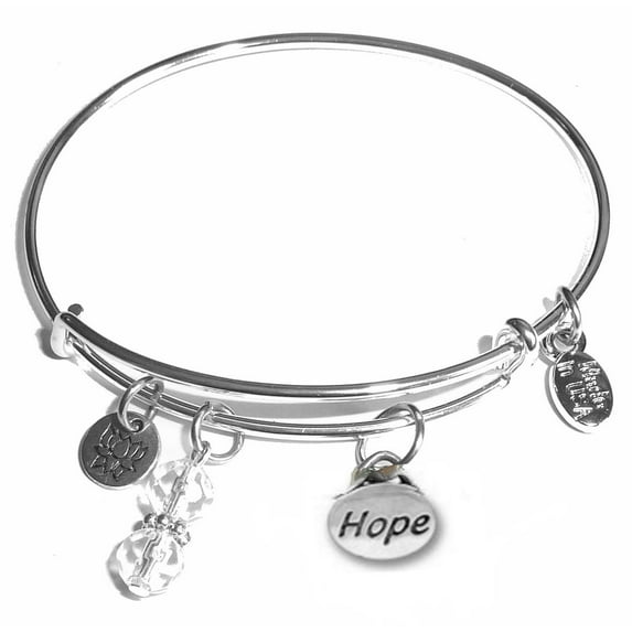 Hidden Hollow Beads "Hope" Message Charm Expandable Wire Bangle Bracelet, COMES IN A GIFT BOX!