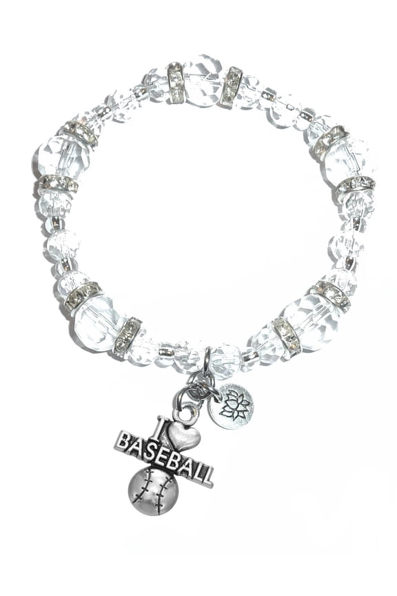 - I Love Baseball Charm Bracelet - Crystal Stretch