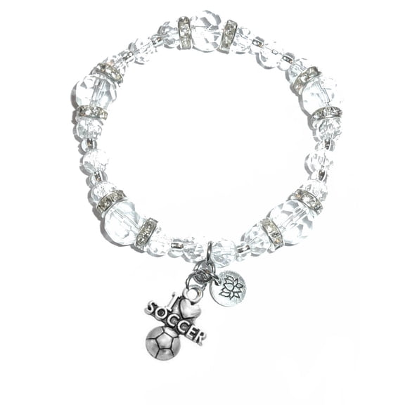 Hidden Hollow Beads - I Love Soccer Charm Bracelet - Crystal Stretch