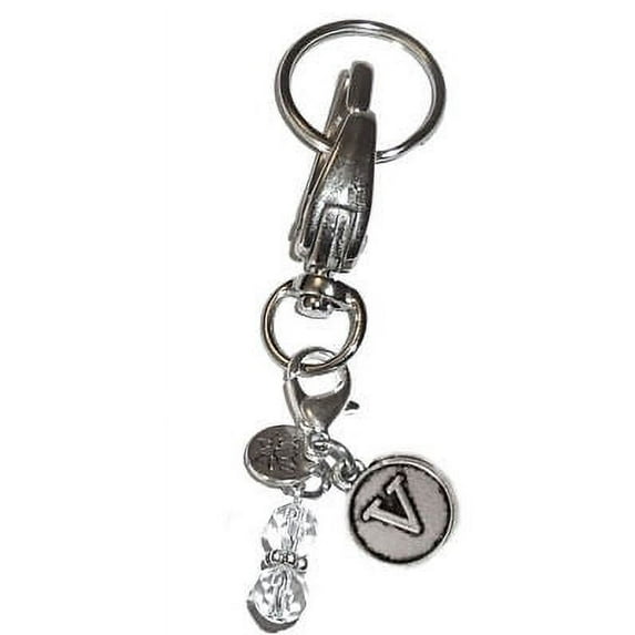 Hidden Hollow Beads Initial Keychain - Initial V - Customized Keyrings