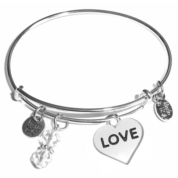 Hidden Hollow Beads "Love" Message Charm Expandable Wire Bangle Bracelet, COMES IN A GIFT BOX!