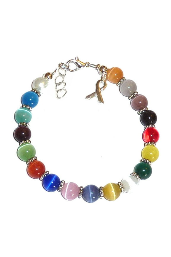 MULTI Cancer Awareness Bracelet, 8mm beads, 7 3/4 inches long with extentions