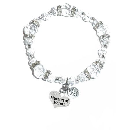 Hidden Hollow Beads - Matron Of Honor Charm Bracelet - Crystal Stretch