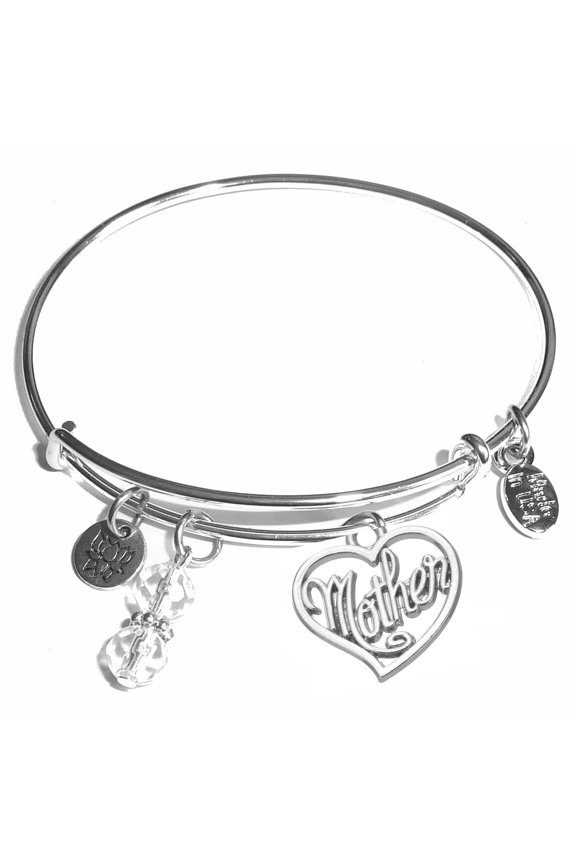 "Mother" Message Charm Expandable Wire Bangle Bracelet, COMES IN A GIFT BOX!