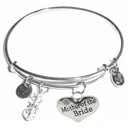 Hidden Hollow Beads "Mother of the Bride" Message Charm Expandable Wire Bangle Bracelet, IN A GIFT BOX!