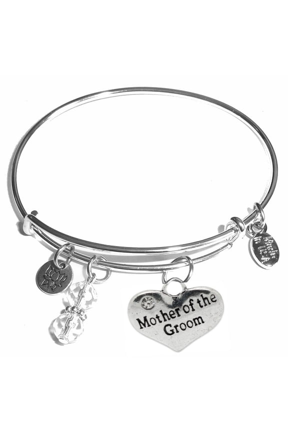 "Mother of the Groom" Message Charm Expandable Wire Bangle Bracelet, COMES IN A GIFT BOX!