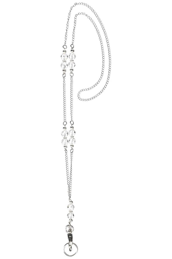 Necklace, 34" ID Badge Holder, Women's Fashion (Beaded Chain Crystal Non Breakaway)