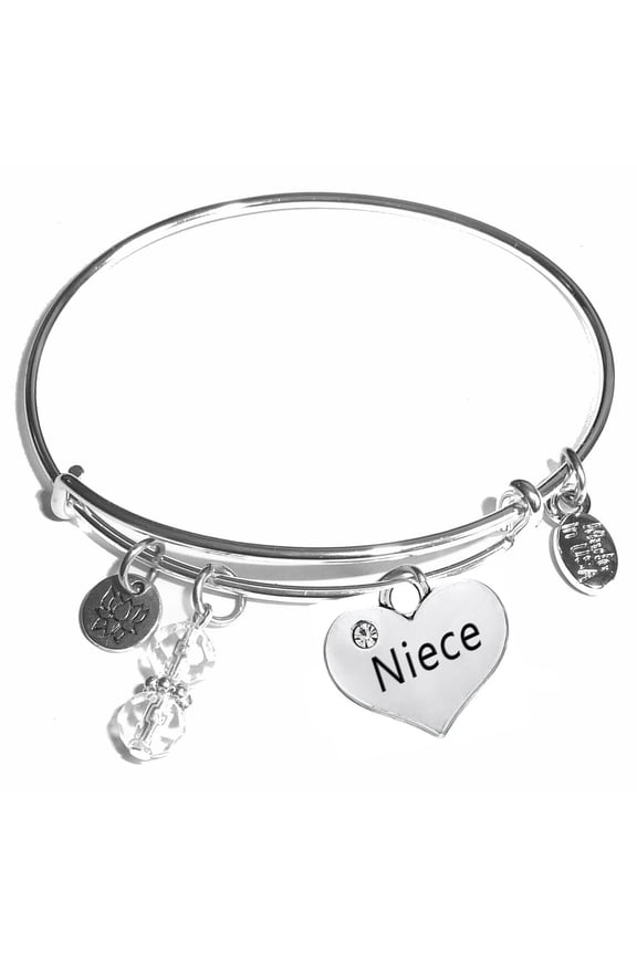 "Niece" Message Charm Expandable Wire Bangle Bracelet, COMES IN A GIFT BOX!