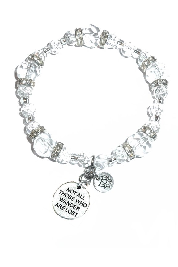 - Not All Those Who Wander Are Lost Charm Bracelet - Crystal Stretch