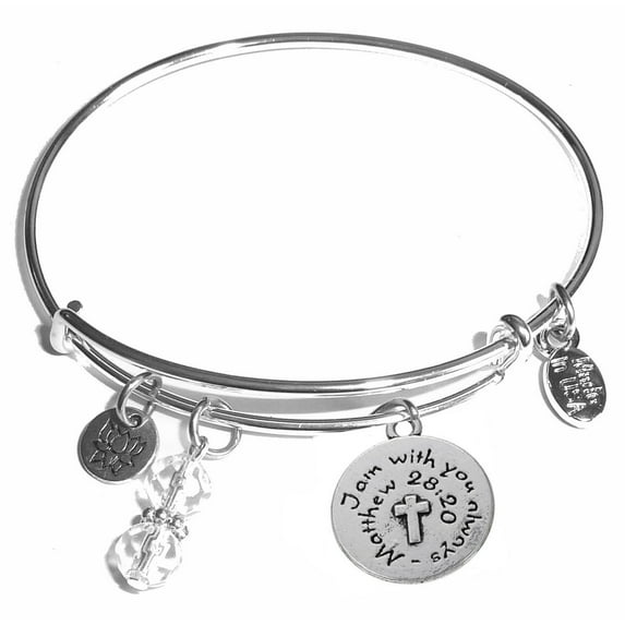 Hidden Hollow Beads "Religious (Cross)" Message Charm Expandable Wire Bangle Bracelet, COMES IN A GIFT BOX!