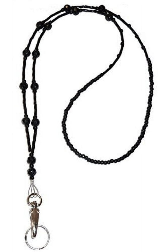 Simple Black (Ultra Light) Women's Beaded Fashion Lanyard Necklace, Jewelry ID Badge and Key Holder, 34 in.