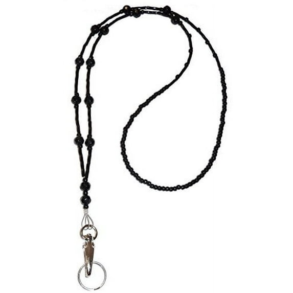 Hidden Hollow Beads Simple Black (Ultra Light) Women's Beaded Fashion Lanyard Necklace, Jewelry ID Badge and Key Holder, 34 in.