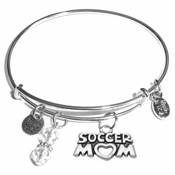 Hidden Hollow Beads "Soccer Mom" Message Charm Expandable Wire Bangle Bracelet, COMES IN A GIFT BOX!