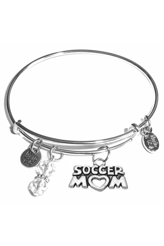 "Soccer Mom" Message Charm Expandable Wire Bangle Bracelet, COMES IN A GIFT BOX!