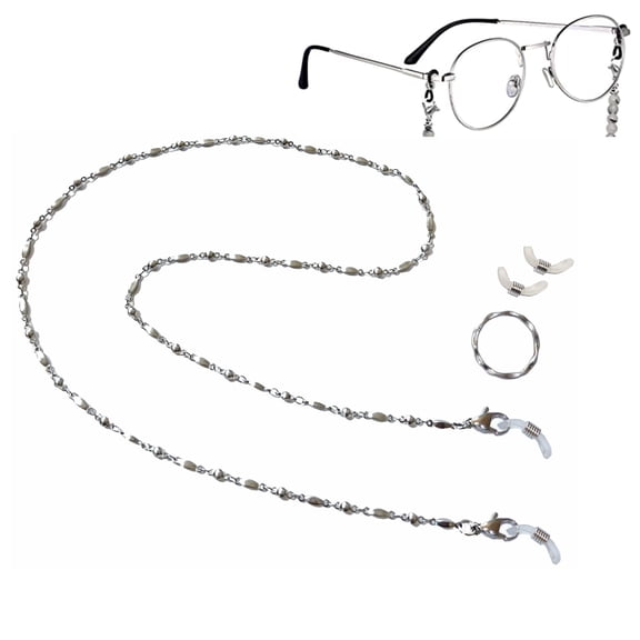 Stainless Steel Chain Women's Beaded Eyeglass Holder 28" Around Neck to Hold Eyewear or Sunglasses, Cord, Leash
