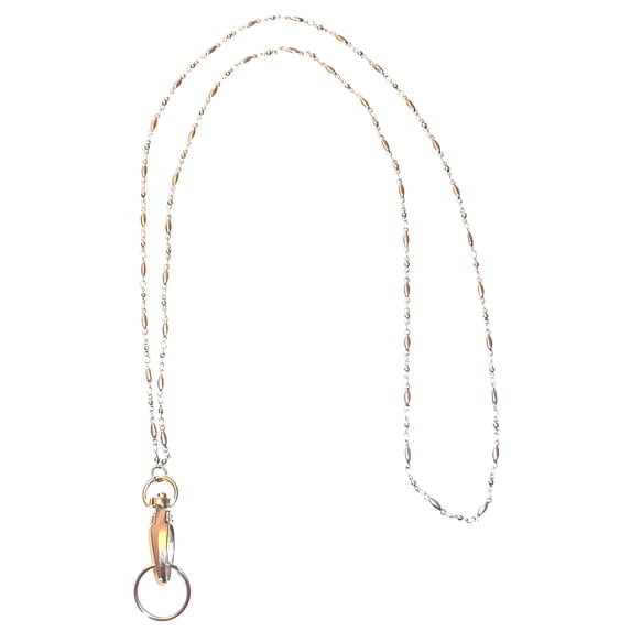 Hidden Hollow Beads Stainless Steel Chain Lanyard and badge Holder, 34-Inch
