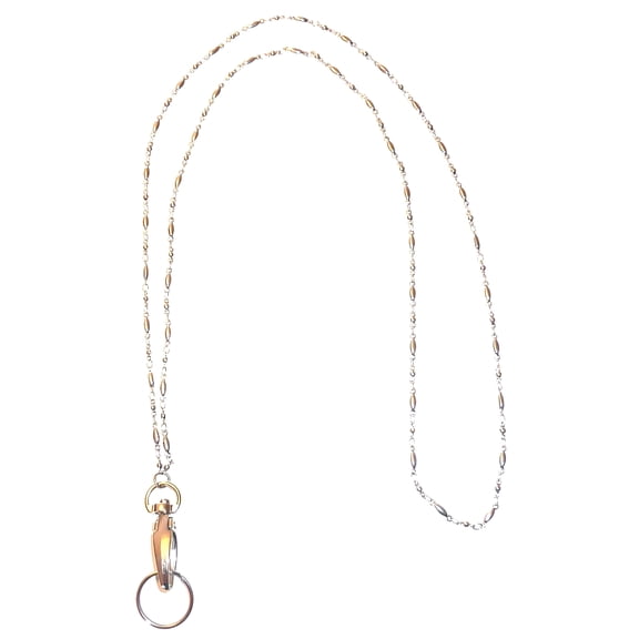 Hidden Hollow Beads Stainless Steel Chain Lanyard and badge Holder, 34-Inch