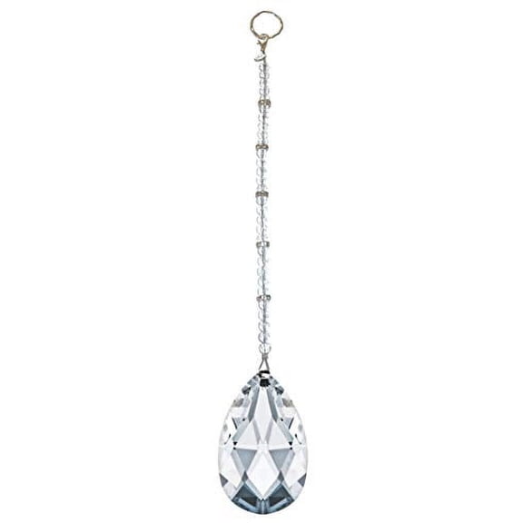 Hidden Hollow Beads Sun Catcher Crystal, Rear View Mirror Car Charm Ornament, Hanging Pendent 30mm, Comes in a Gift Bag. (1 38mm Almond Teardrop Crystal)