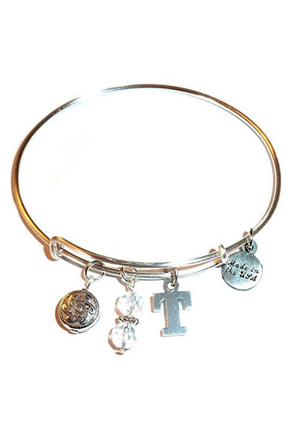 "T" Initial Charm Expandable Wire Bangle Bracelet, COMES IN A GIFT BOX!