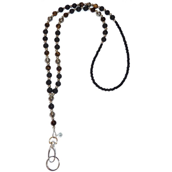 Hidden Hollow Beads Tiger’s Eye Slim Beaded Lanyard 34” Non-Breakaway Women's