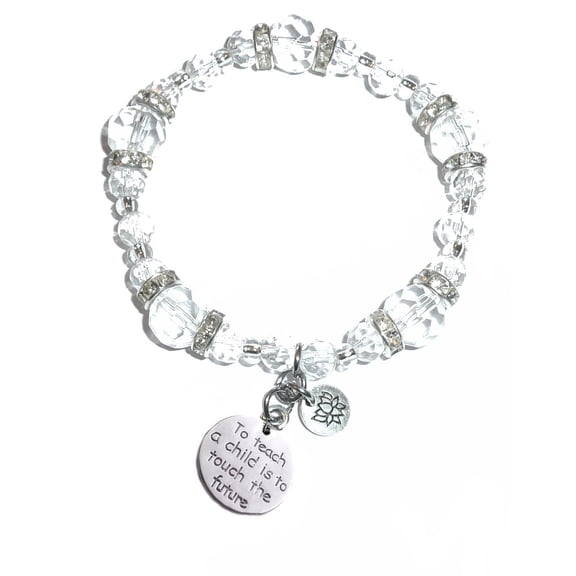 Hidden Hollow Beads - To Teach A Child Is To Touch The Future Charm Bracelet - Crystal Stretch