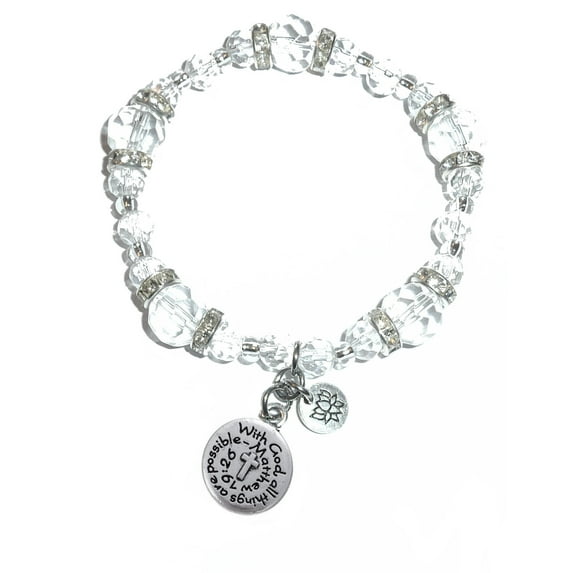 Hidden Hollow Beads - With God All Things Are Possible Charm Bracelet - Crystal Stretch