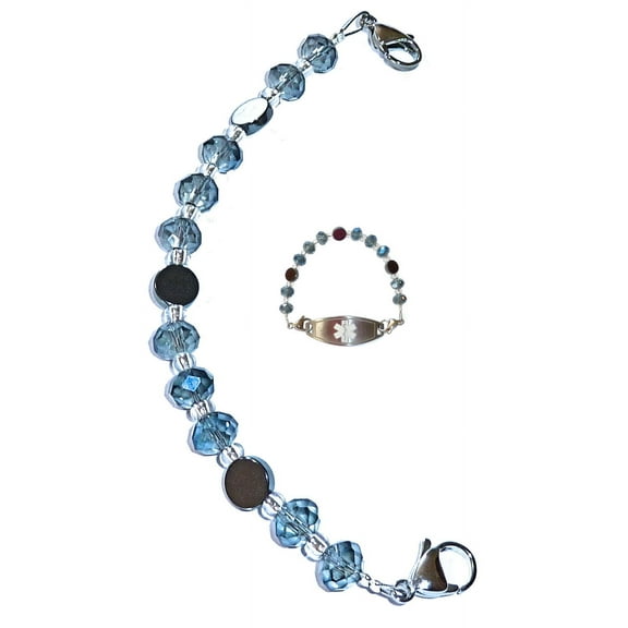 Hidden Hollow Beads Women's Artistic Medical Alert ID Interchangeable Replacement Bracelet, Identification Vital info tag - Blue