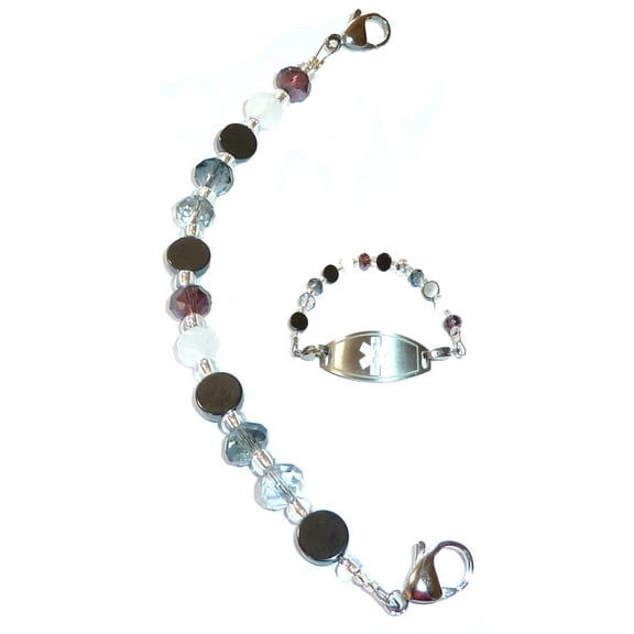 Hidden Hollow Beads Women's Artistic Medical Alert ID Interchangeable Replacement Bracelet, Identification Vital info tag - Multi