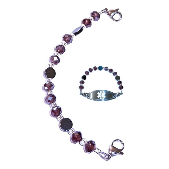 Hidden Hollow Beads Women's Artistic Medical Alert ID Interchangeable Replacement Bracelet, Identification Vital info tag - Purple