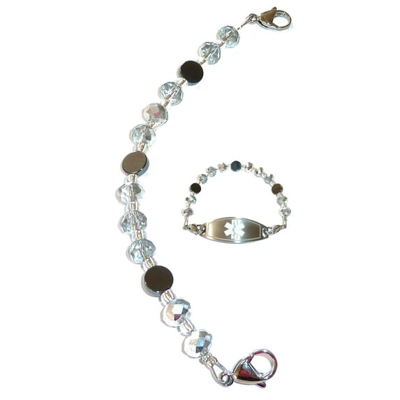 Hidden Hollow Beads Women's Artistic Medical Alert ID Interchangeable Replacement Bracelet, Identification Vital info tag - Silver