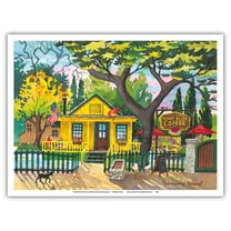Hidden House Coffee Shop - San Juan Capistrano California - From an Original Watercolor Painting by Robin Wethe Altman - Master Art Print (Unframed) 9in x 12in