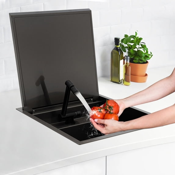 Hidden Kitchen Sink Single Bowl Sink with Foldable Faucet Stainless Steel Utility Sink