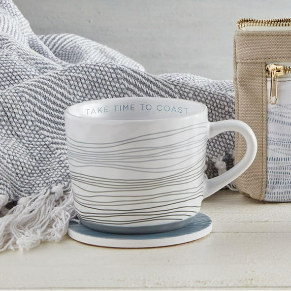 Hidden Message Take Time To Coast Cozy Mug | Hand Painted Coffee Tea Stoneware Cup