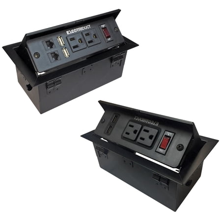 Hidden Metal Pop-Up Table Top Box Power Centers - AC Power, USB, RJ45